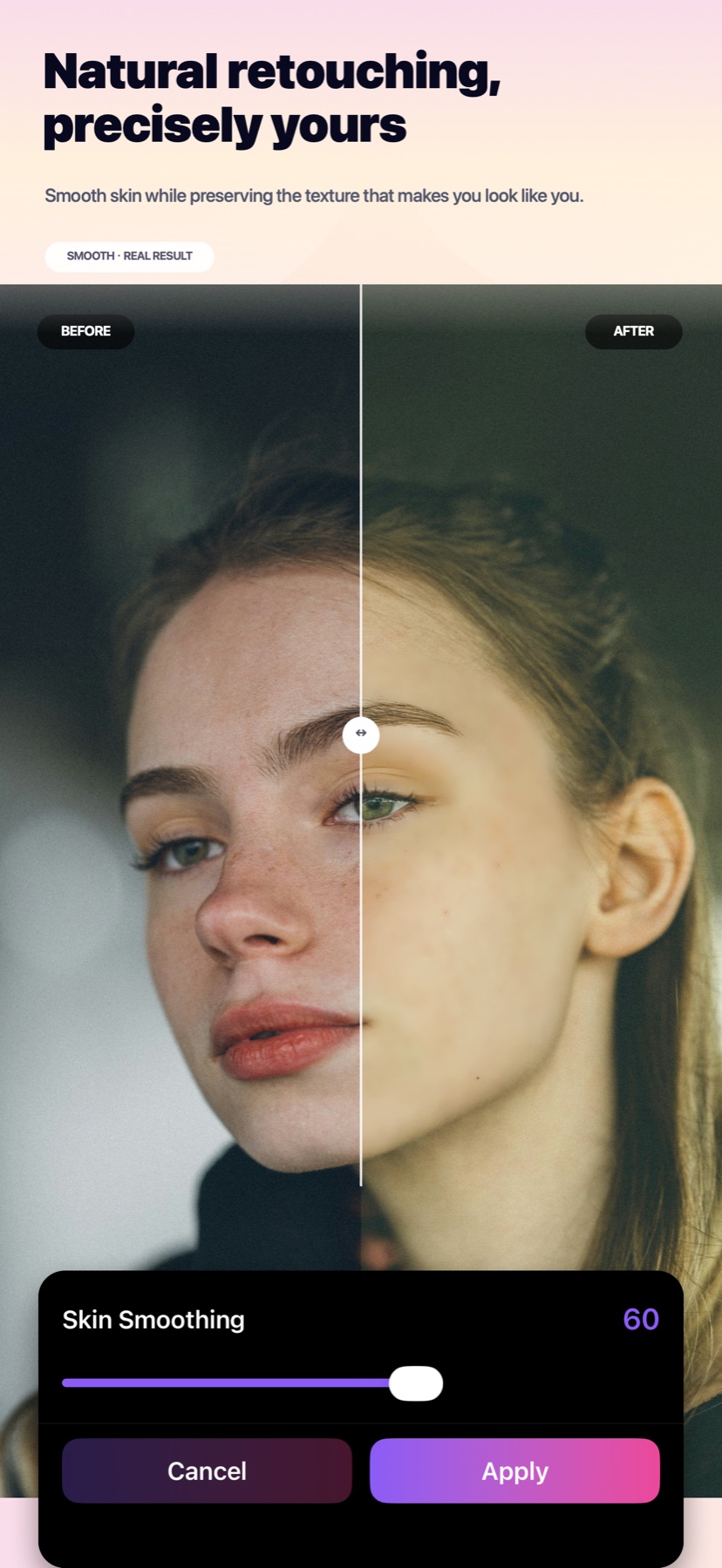 FaceRefine 自然磨皮前后对比界面