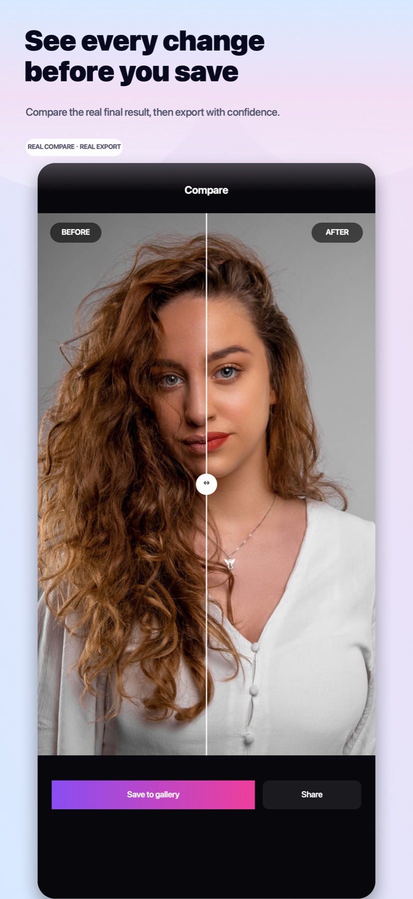 FaceRefine 编辑前后对比与导出界面